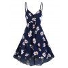 Floral Print Sundress Mini Cami Surplice Summer High Low Dress - PINK XL