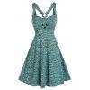 Robe Evasée Teintée Imprimée à Bretelle Anneau en O - Vert Clair de Mer 3XL