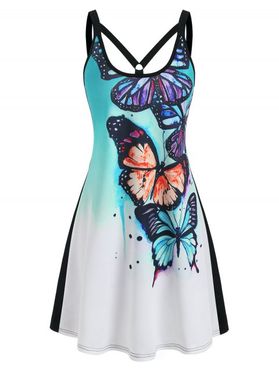 Summer Dip Dye Butterfly Print Sleeveless Dress