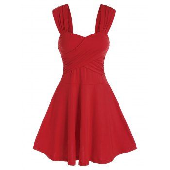 

Sleeveless Crossover Flare Dress, Red