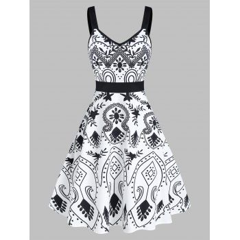 

Floral Print Sweetheart Collar Fit And Flare Dress, White