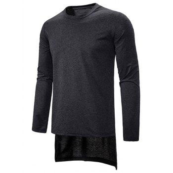 

Plain Crew Neck High Low Longline T Shirt, Dark gray
