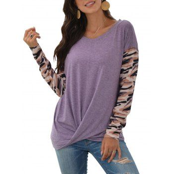 

Camo Insert Drop Shoulder Twisted T-shirt, Light purple