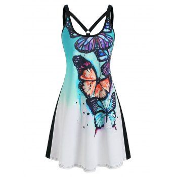 Image of Dip Dye Butterfly Print Sleeveless Dress