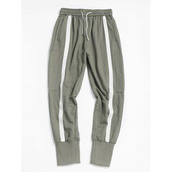 

Contrast Stripes Zipper Pocket Beam Feet Pants, Light green