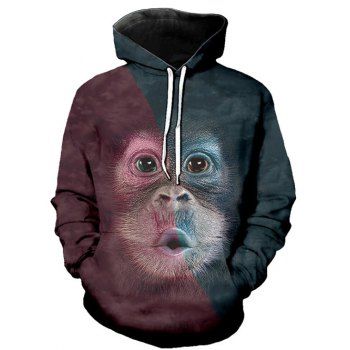 Contrast Color Animal Graphic Front Pocket Casual Hoodie