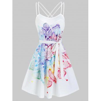 

Dream Catcher Bohemian Print Strappy Belted Dress, Multicolor a