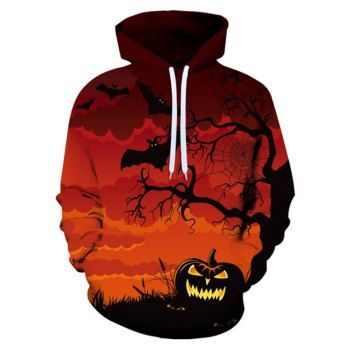 

Halloween Bat Pumpkin Pattern Front Pocket Casual Hoodie, Chestnut red