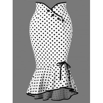 [23% OFF] 2023 Polka Dot Flounced Fishtail Skirt In WHITE | DressLily