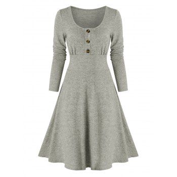 

Mock Button Heathered Casual Dress, Gray