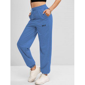 

Embroidered Drawstring Jogger Sweatpants, Blue