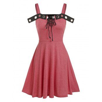 

Cold Shoulder Lace-up Grommet Detail Heathered Dress, Light coral