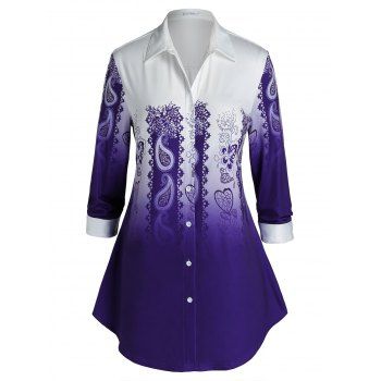 

Plus Size Ombre Paisley Button Up Shirt, Purple