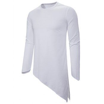 

Plain Asymmetrical Slit Gothic T Shirt, White