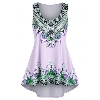 

Flower Print High Low Casual Tank Top, Light purple