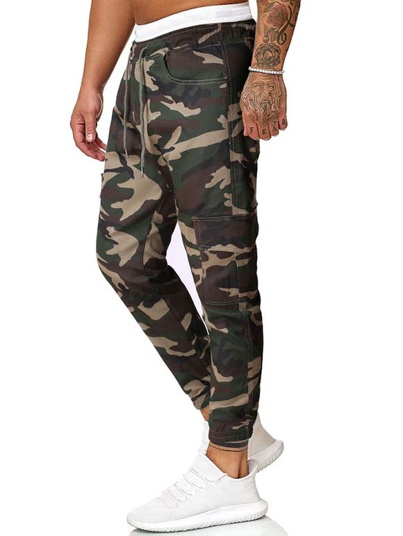 Pantalon Cargo Camouflage Imprimé avec Poches à Rabat - Vert Camouflage 2XL