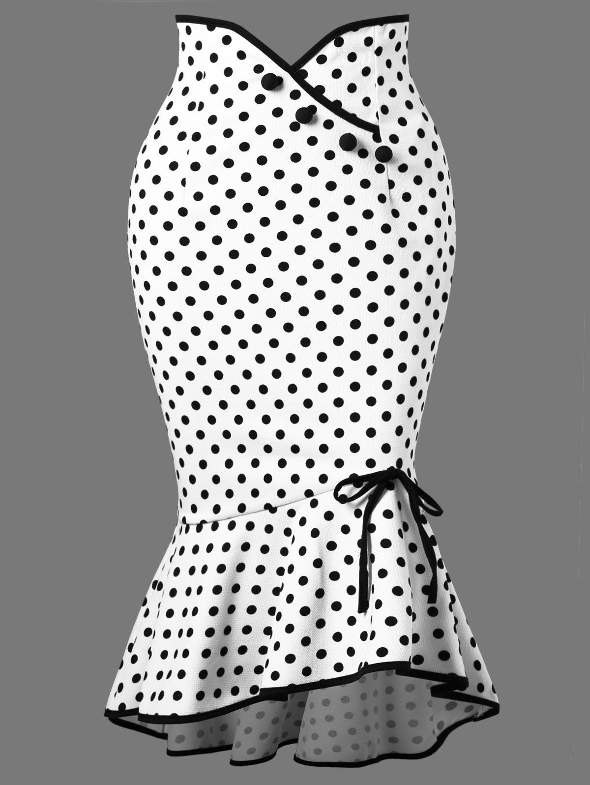 [23% OFF] 2021 Polka Dot Flounced Fishtail Skirt In WHITE | DressLily