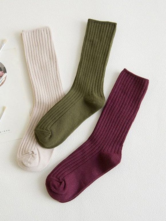Ensemble de Chaussettes Mi-Mollet en Couleur Unie 3 Paires - multicolor 
