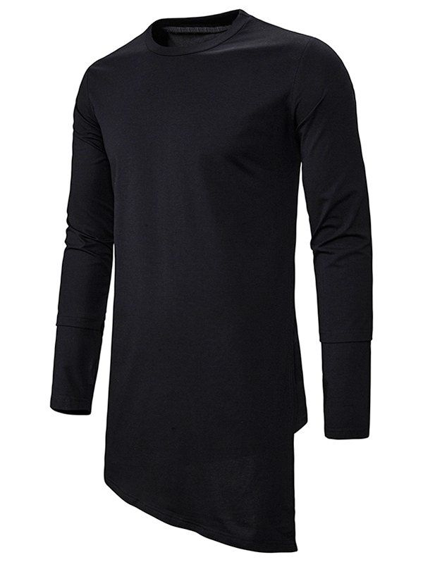 T-shirt Gothique Asymétrique Long en Couleur Unie - Noir 2XL