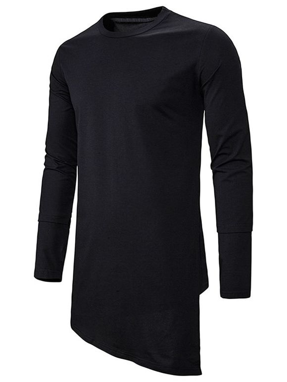 T-shirt Gothique Asymétrique Long en Couleur Unie - Noir S