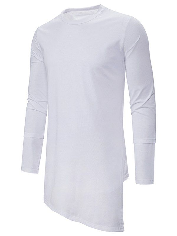 T-shirt Gothique Asymétrique Long en Couleur Unie - Blanc 2XL