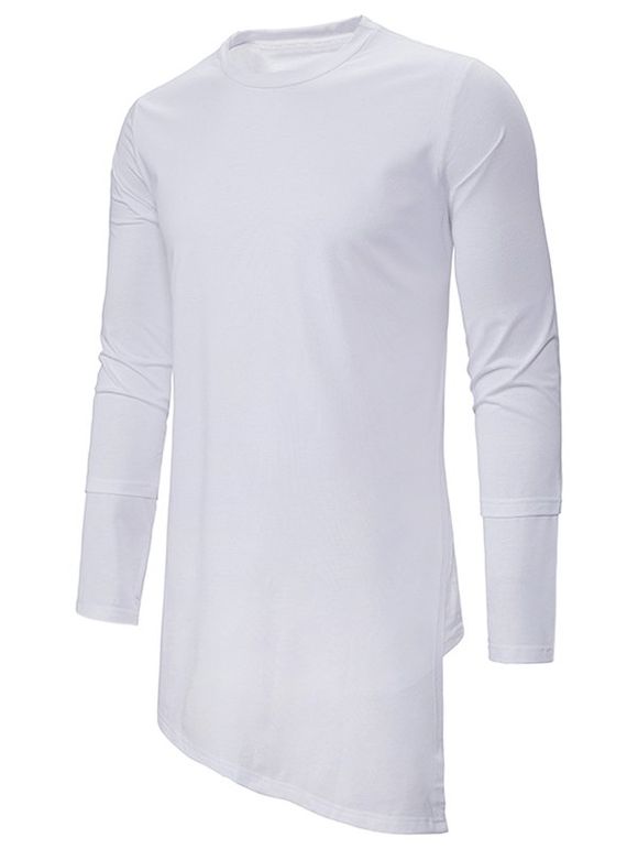 T-shirt Gothique Asymétrique Long en Couleur Unie - Blanc S