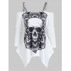 T-shirt Asymétrique Crâne Graphique à Epaule Ouverte à Bretelle à Paillettes - Blanc M