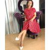 Robe Vintage Ceinturée Boutonnée à Pois - Rouge M