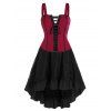 Ensemble de Haut Style Corset à Bretelle à Lacets et de Jupe Superposée en Dentelle Deux Pièces - Noir XL