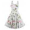 Robe Ajustée et Evasée Cerise Imprimée à Taille Nouée - Blanc 3XL