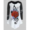 T-shirt Asymétrique Rose et Notes de Musique Imprimées de Grande Taille - Blanc 5X