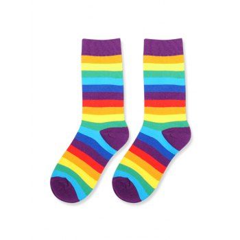

Rainbow Color Striped Mid-calf Socks, Multicolor b