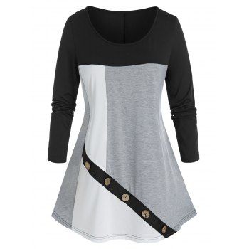 

Plus Size Mock Button Color Blocking T Shirt, Multicolor
