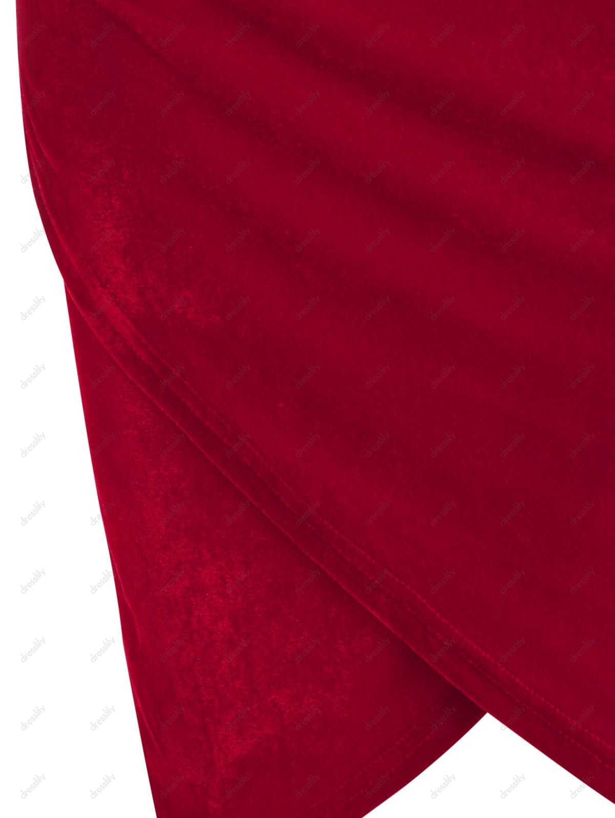 Long Sleeve Surplice Velvet Bodycon Dress - RED M