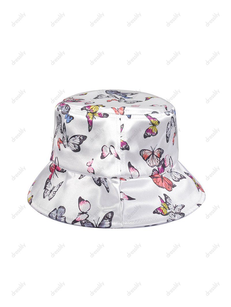 [25 OFF] 2020 Butterfly Pattern Glossy Bucket Hat In WHITE DressLily