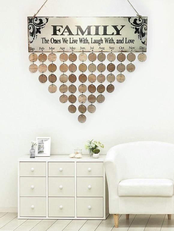 Calendrier DIY en Bois de Rappel des Anniversaires Motif de Famille - multicolor 