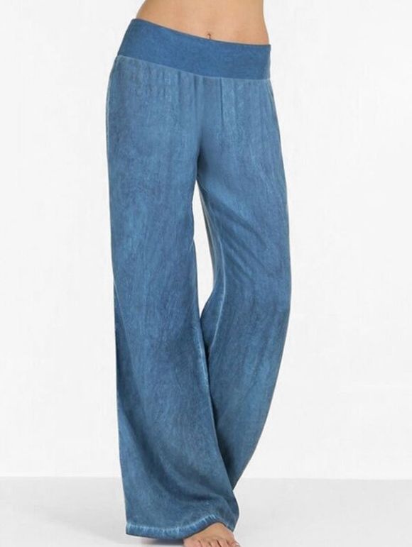 Pantalon Décontracté à Taille Haute à Jambe Large - Bleu clair M