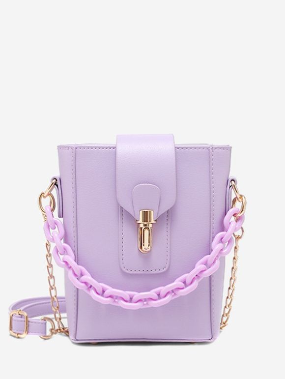 Mini Sac Seau à Bandoulière Embelli de Chaîne - Pourpre 