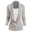 Heathered Draped Ruched 2 In 1 Long Sleeve Casual T-shirt - GRAY GOOSE L