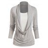 Heathered Draped Ruched 2 In 1 Long Sleeve Casual T-shirt - DEEP GREEN S