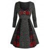 Mini Robe Boutonnée à Carreaux Insérée à Manches Longues à Lacets - Gris Ardoise Foncé L