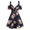 Robe Fleurie Imprimée à Epaule Dénudée avec Nœud Papillon - Cadetblue XL