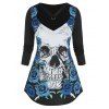 T-shirt d'Halloween Ras-du-cou Crâne Découpé de Grande Taille à Manches Longues - Noir 4X