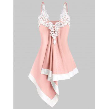 

Asymmetric Lace Applique Tank Top, Pink