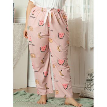 

Plus Size Watermelon Banana Pineapple Print Pajama Bottoms, Light pink