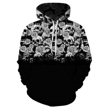 

Digital Floral Skull Print Front Pocket Drawstring Hoodie, Multicolor