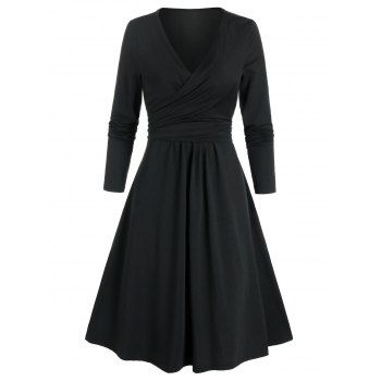 

Long Sleeve Wrap Knotted Dress, Black