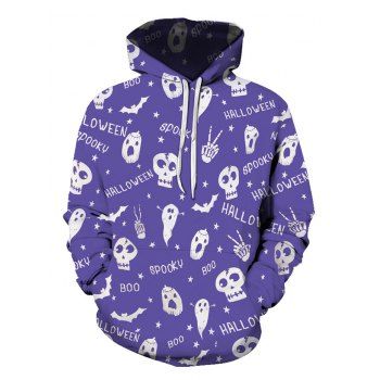 

Halloween Skull Ghost Print Front Pocket Pullover Hoodie, Multicolor