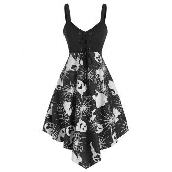 

Halloween Ghost Print Empire Waist Cami Asymmetrical Dress, Black