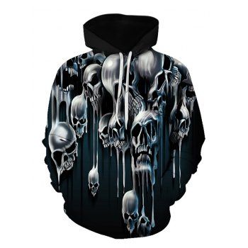 

Halloween Liquid Skull Pattern Front Pocket Drawstring Hoodie, Multicolor
